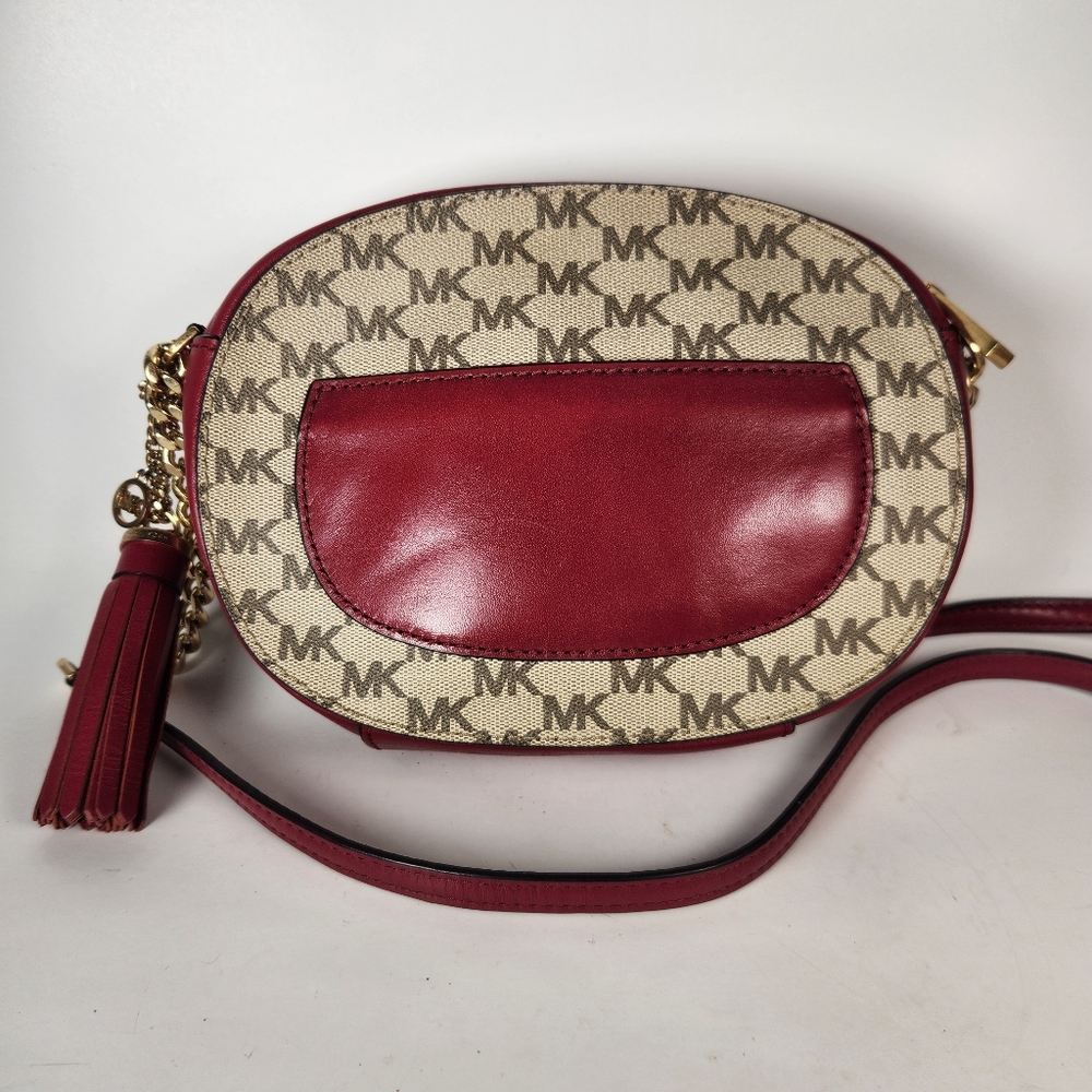 MICHAEL KORS Ginny Crossbody Bag Red Gold Chain Leather Signature Charm - Picture 2 of 14